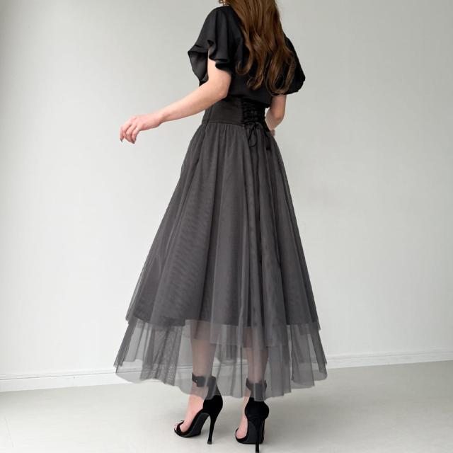 ジュノア（JUNOAH）/バックレースアップチュールフレアスカートの通販は 6,440円