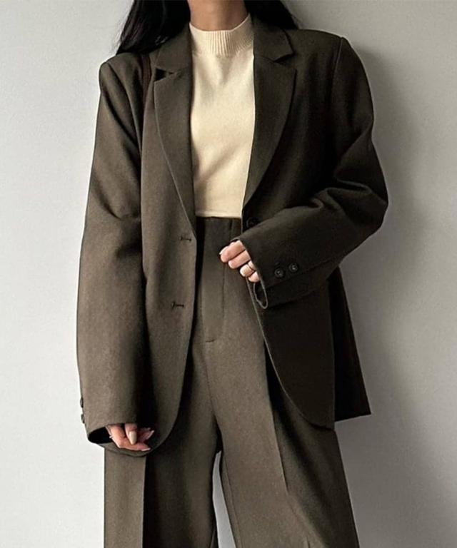 【NEW】ジュノア（JUNOAH）/オーバーサイズテーラードジャケット+ハイウエストスラックスパンツset