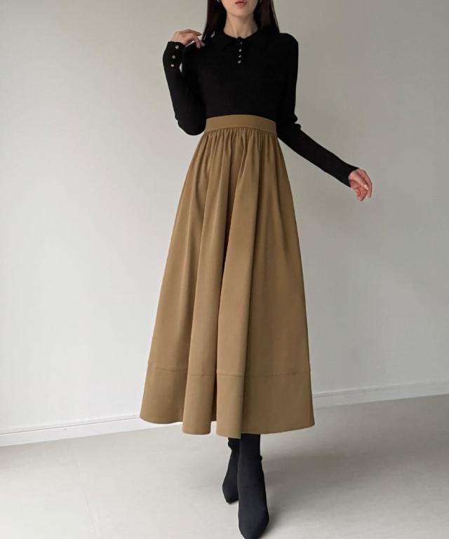 ジュノア（JUNOAH）/ポロリブニットドッキングワンピース