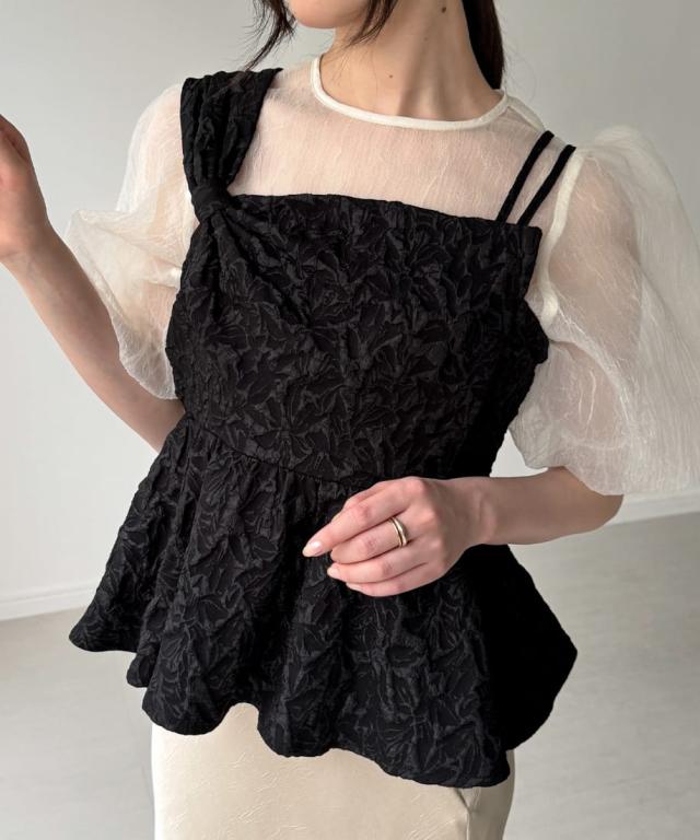 【NEW】ジュノア（JUNOAH）/ビッグリボンジャガードキャミソール