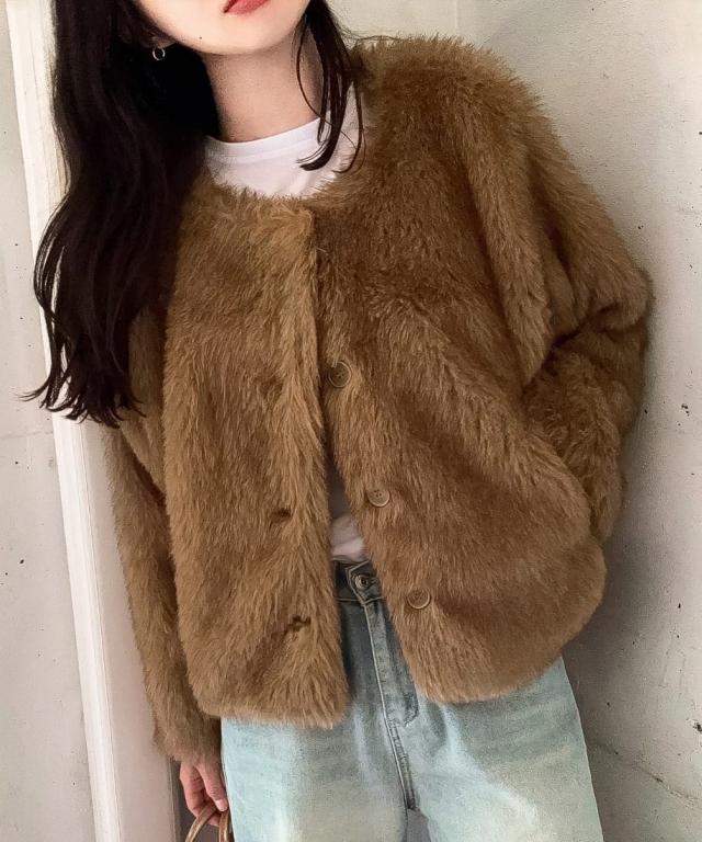 ラウアー（LAUIR）/ノーカラーフェイクファージャケット