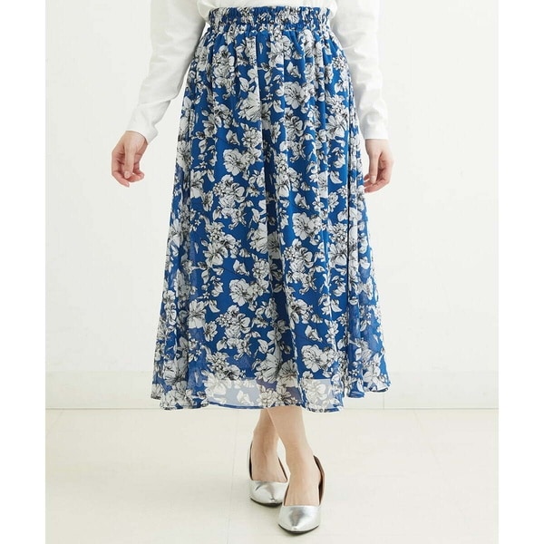 MK ミッシェルクラン/【小さいサイズ】ラインフラワープリントスカート/丈の長さが選べる/洗える