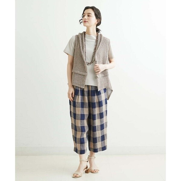 ジャンニ・ロ・ジュディチェ/先染めリネンブロックチェックパンツの