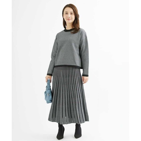●【新品】MICHEL KLEIN 千鳥ジャガードニットプリーツスカート チェック柄プリーツニットスカート/洗える(ロング・マキシ丈