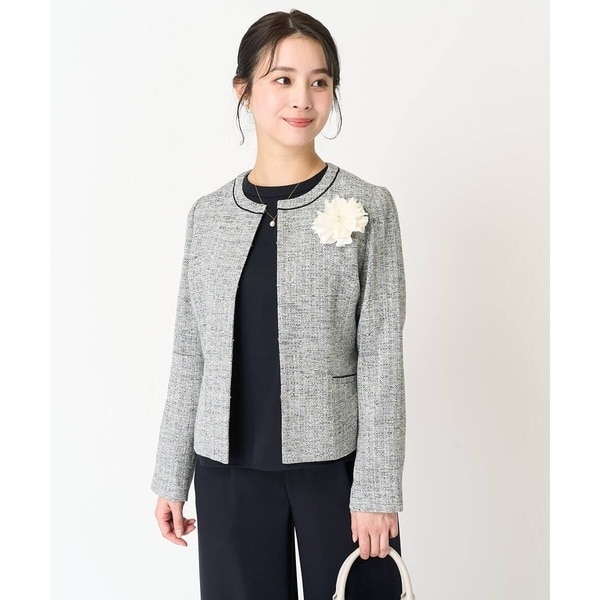 MK ミッシェルクラン（MK MICHEL  ）/【小さいサイズ】ノーカラーラメツイードジャケット/洗える