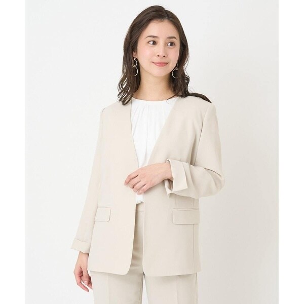 ミッシェルクラン（MICHEL ）/[小さいサイズ]ジョーゼットノーカラージャケット(セットアップ対応)
