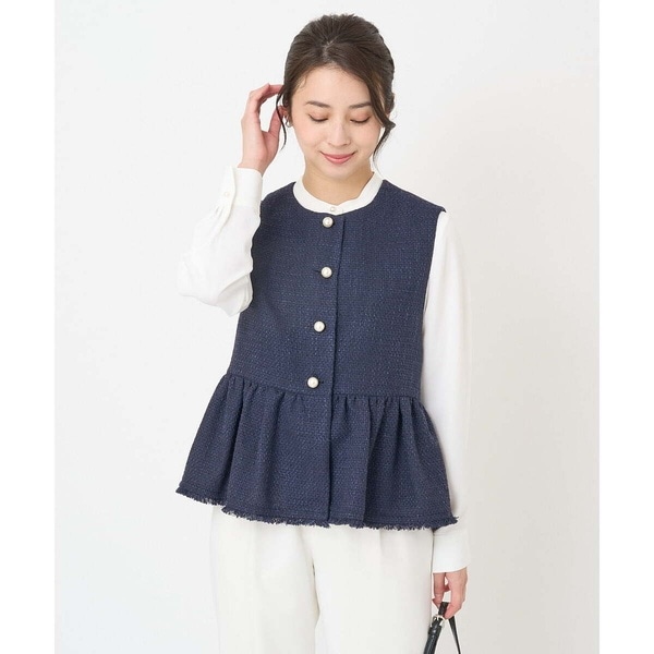 MK ミッシェルクラン（MK MICHEL  ）/【小さいサイズ】パール調釦デザインツイードベスト/洗える