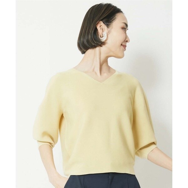 ミッシェルクラン（MICHEL ）/[小さいサイズ]ホールガーメント(R)Vネックボリュームスリーブニット(1枚着としておすすめ)
