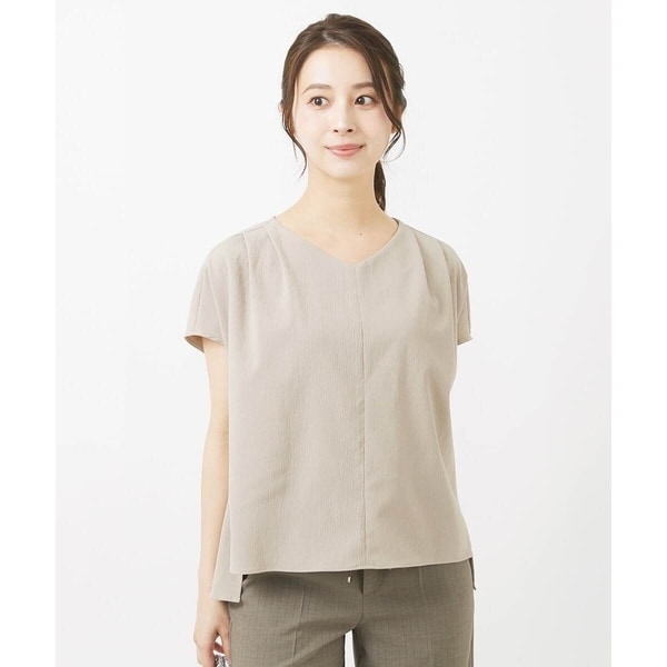 MK ミッシェルクラン（MK MICHEL KLEIN ）/【小さいサイズ】シボストレッチVネックブラウス/セットアップ対応/洗える