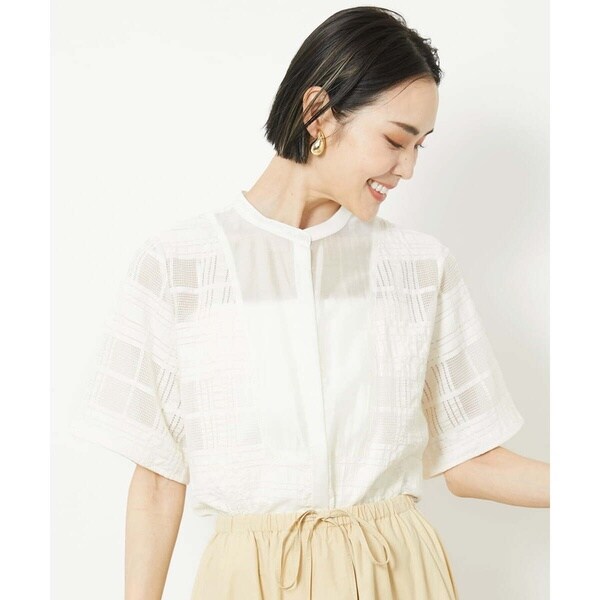 ミッシェルクラン（MICHEL ）/[小さいサイズ]チェックジャカードレースブラウス(セットアップ対応)
