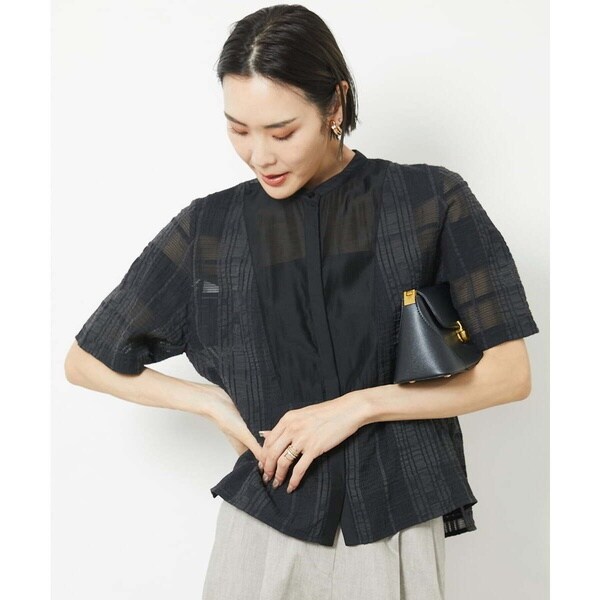 ミッシェルクラン（MICHEL KLEIN）/[小さいサイズ]チェックジャカードレースブラウス(セットアップ対応)_2