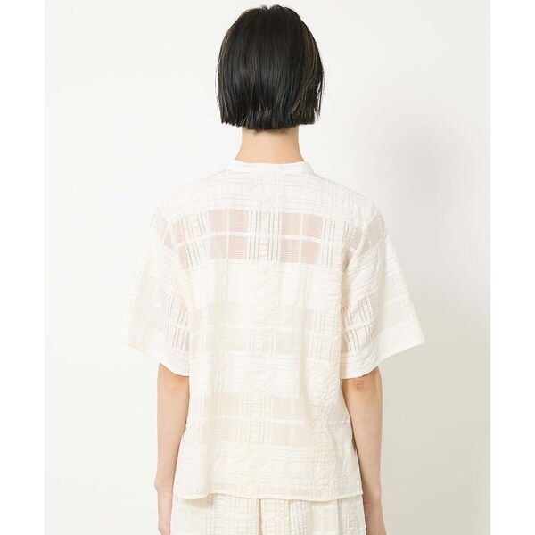 ミッシェルクラン（MICHEL KLEIN）/[小さいサイズ]チェックジャカードレースブラウス(セットアップ対応)_10