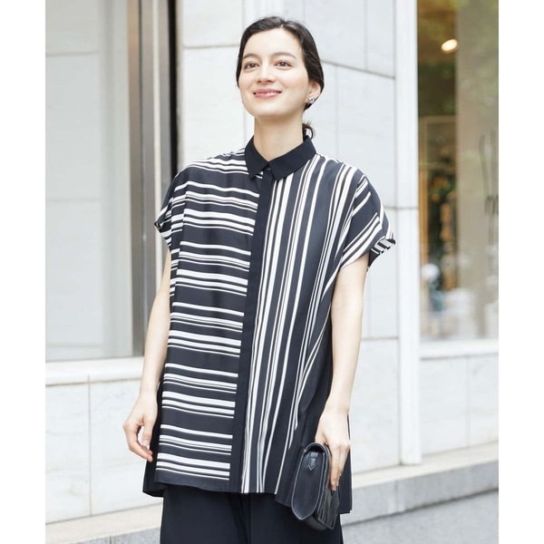 ジョルジュ・レッシュ（ES RECH）/[セットアップ対応]ランダムストライプバックプリーツブラウス