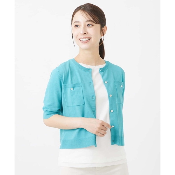 MK ミッシェルクラン（MK MICHEL  ）/【小さいサイズ】メタル釦ディティール半袖ニットカーディガン