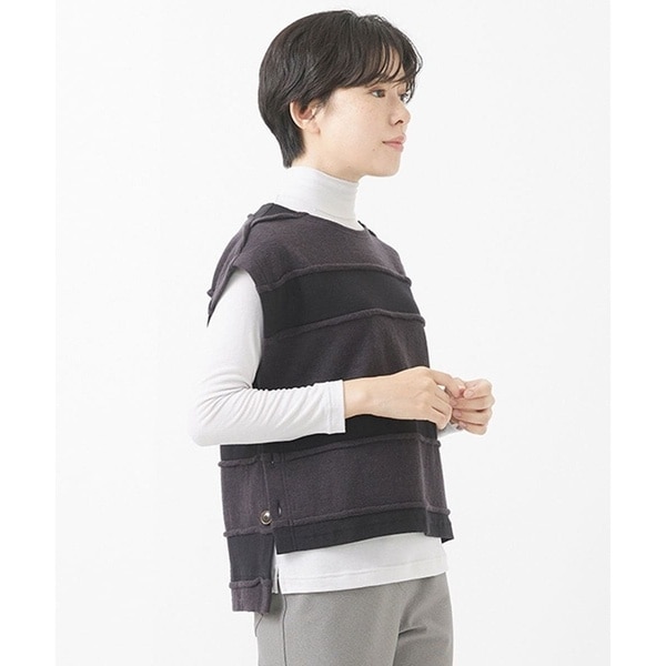 ジャンニ・ロ・ジュディチェ（GIANNI LO GIUDICE）/[日本製]ウール混ボーダー柄ポンチョベスト