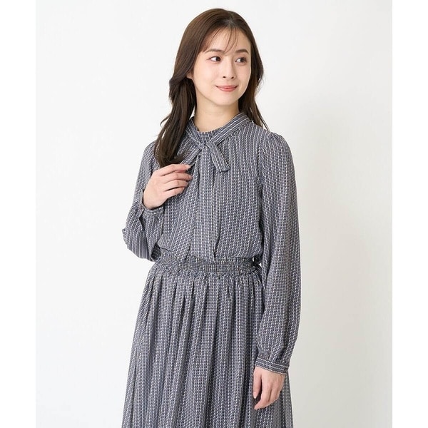 MK ミッシェルクラン（MK MICHEL  ）/【小さいサイズ】幾何柄ボウタイシフォンブラウス/洗える