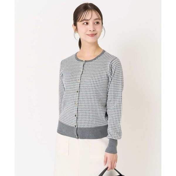 MK ミッシェルクラン（MK MICHEL KLEIN ）/【小さいサイズ】格子チェックジャガードニットカーディガン/洗えるの通販は