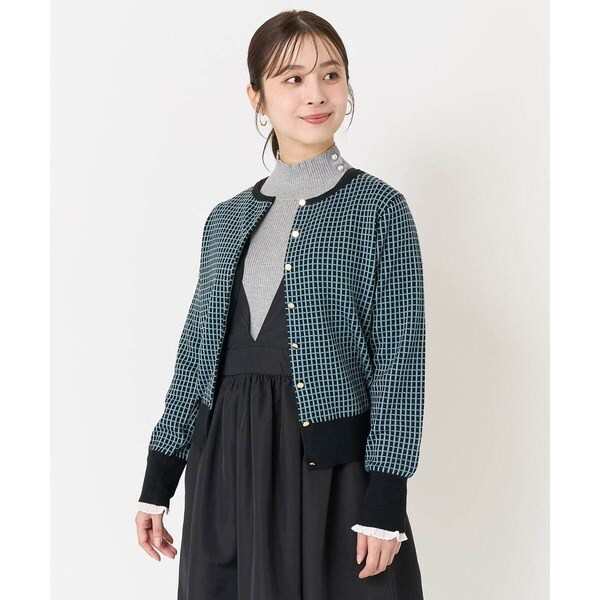 MK ミッシェルクラン（MK MICHEL KLEIN ）/【小さいサイズ】格子チェックジャガードニットカーディガン/洗えるの通販は