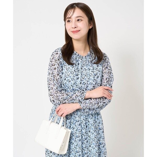 MK ミッシェルクラン（MK MICHEL  ）/【小さいサイズ】ギャザーフリルネック花柄シフォンブラウス/洗える