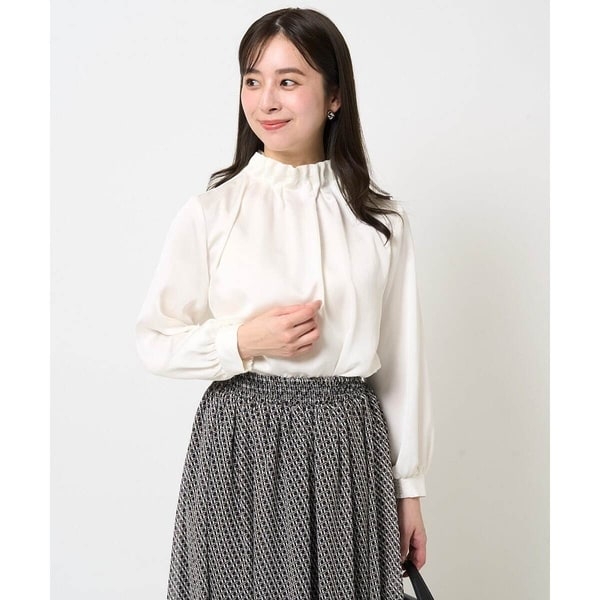 MK ミッシェルクラン（MK MICHEL  ）/【小さいサイズ】スタンドネックデザインサテンブラウス/洗える