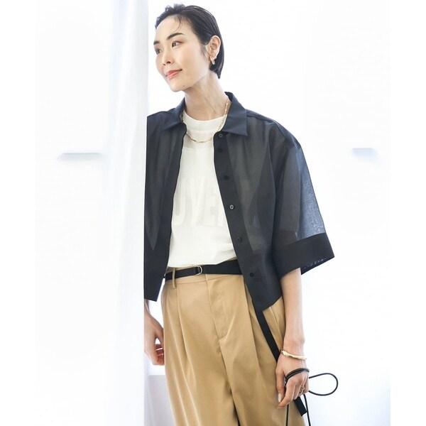 ミッシェルクラン（MICHEL KLEIN）/[小さいサイズ]ボックスシルエットハーフスリーブシアーシャツ_2