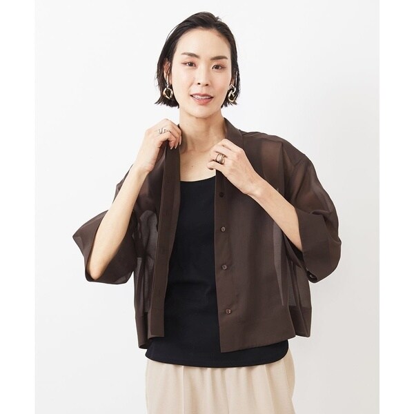 ミッシェルクラン（MICHEL KLEIN）/[小さいサイズ]ボックスシルエットハーフスリーブシアーシャツ_3