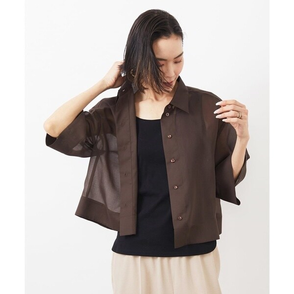 ミッシェルクラン（MICHEL KLEIN）/[小さいサイズ]ボックスシルエットハーフスリーブシアーシャツ_4