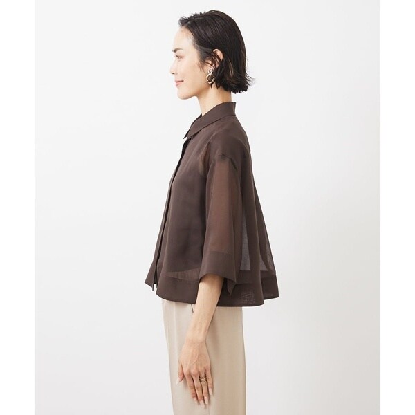 ミッシェルクラン（MICHEL KLEIN）/[小さいサイズ]ボックスシルエットハーフスリーブシアーシャツ_6