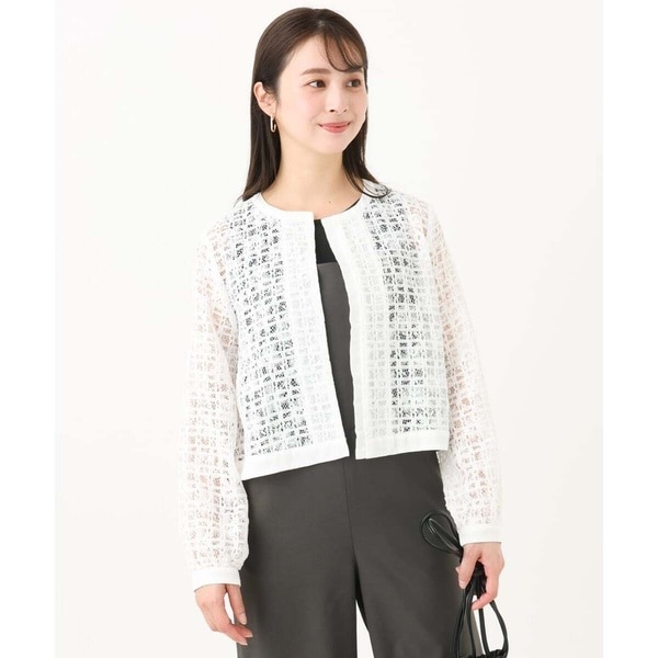 MK ミッシェルクラン（MK MICHEL  ）/【小さいサイズ】レースチュールノーカラーライトブルゾン/洗える