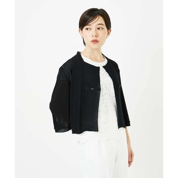 美品 ヒロコビス フロントフリル チュールボレロカーディガン 11 セール チュールフリルニットカーディガン ⁄洗える （カーディガン