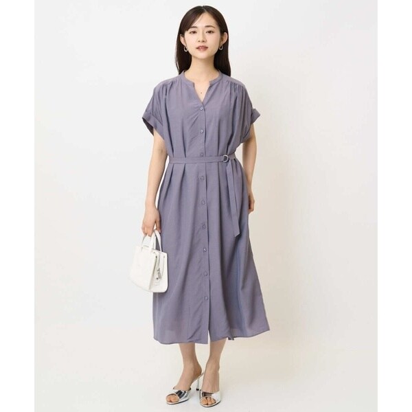 MK ミッシェルクラン（MK MICHEL  ）/【小さいサイズ】ベルト付きキーネックワンピース/洗える