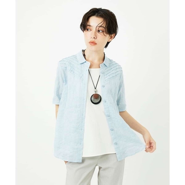 ジャンニ・ロ・ジュディチェ（GIANNI LO GIUDICE）/コットンリネンドット柄ピンタック半袖ブラウス