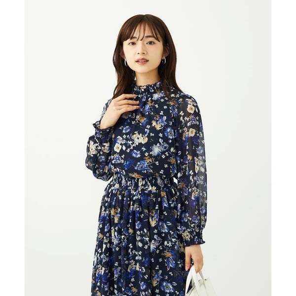 MK ミッシェルクラン（MK MICHEL  ）/【小さいサイズ】クラシックフラワープリント シフォンブラウス/洗濯機で洗える