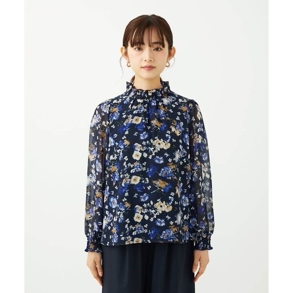 MK ミッシェルクラン（MK MICHEL KLEIN ）/【小さいサイズ】クラシックフラワープリント シフォンブラウス/洗濯機で洗える_9
