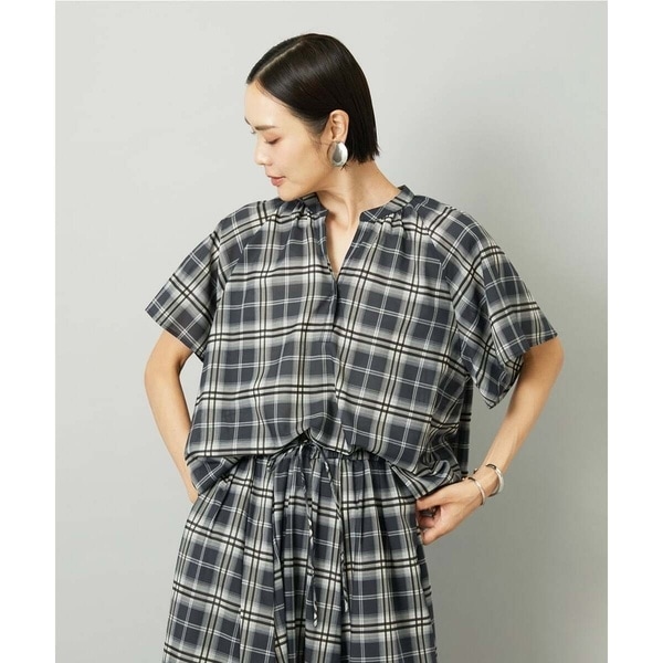 ミッシェルクラン（MICHEL ）/[小さいサイズ][セットアップ対応]ギャザーブラウス　シアーチェック柄