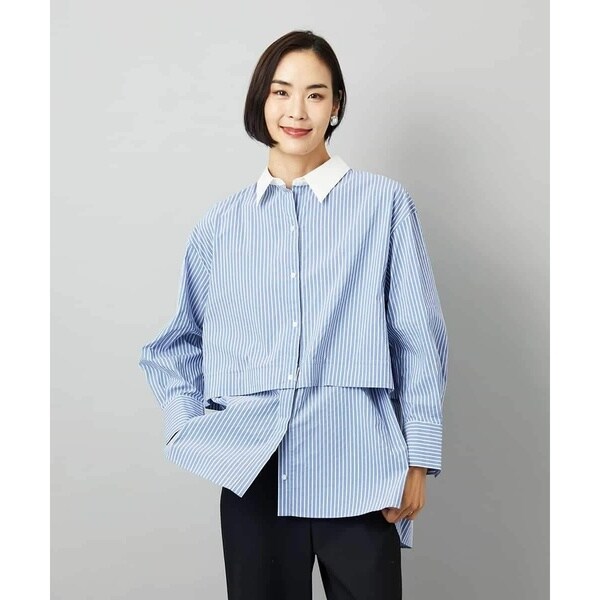 ミッシェルクラン（MICHEL KLEIN）/[小さいサイズ][2WAY]クレリックオーバーサイズストライプシャツ