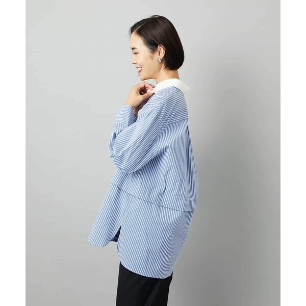 ミッシェルクラン（MICHEL KLEIN）/[小さいサイズ][2WAY]クレリックオーバーサイズストライプシャツ