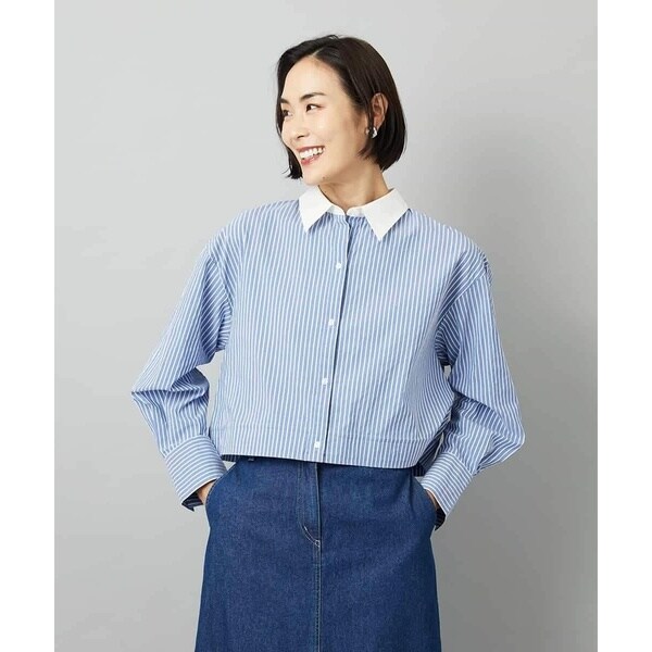 ミッシェルクラン（MICHEL KLEIN）/[小さいサイズ][2WAY]クレリックオーバーサイズストライプシャツ