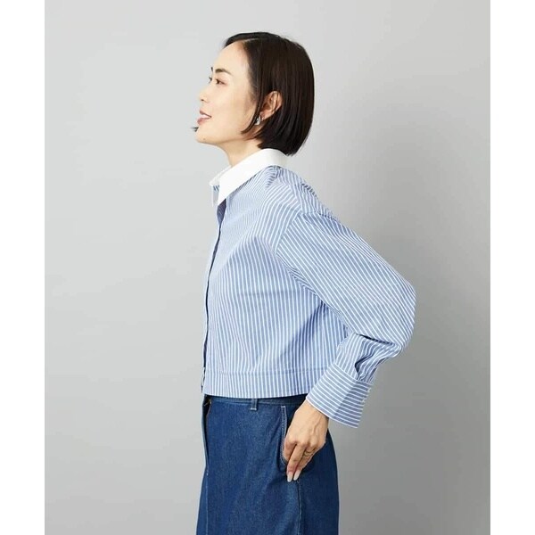 ミッシェルクラン（MICHEL KLEIN）/[小さいサイズ][2WAY]クレリックオーバーサイズストライプシャツ