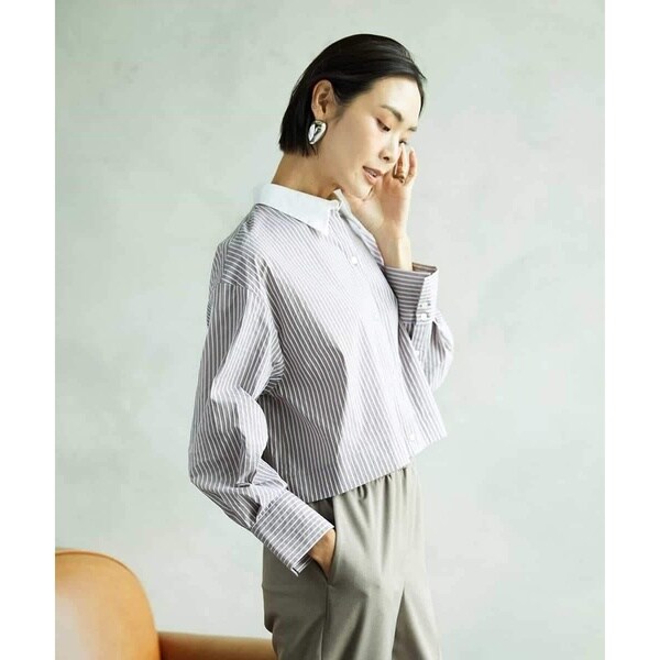 ミッシェルクラン（MICHEL KLEIN）/[小さいサイズ][2WAY]クレリックオーバーサイズストライプシャツ