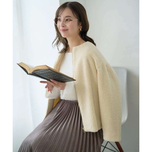 MK ミッシェルクラン（MK MICHEL  ）/【小さいサイズ】ノーカラーボアブルゾン/洗える