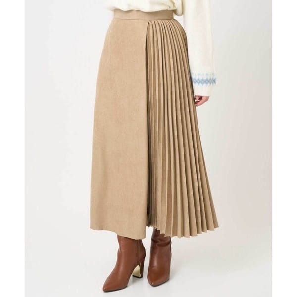MK ミッシェルクラン（MK MICHEL  ）/【小さいサイズ】部分プリーツデザイン スウェードライクスカート/洗える