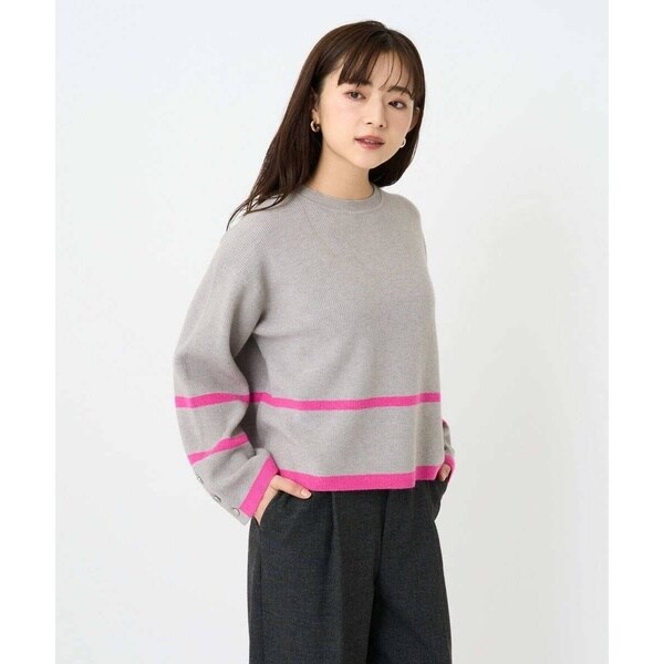 MK ミッシェルクラン（MK MICHEL  ）/【小さいサイズ】配色ライン片畦編みニット/洗える