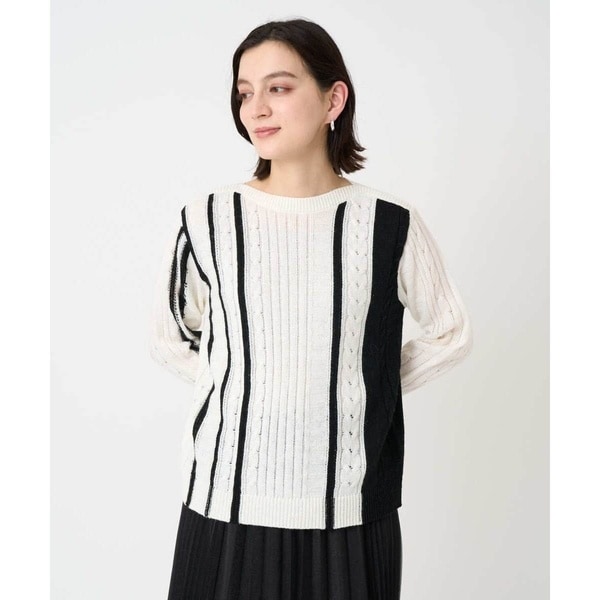 ジョルジュ・レッシュ（GEORGES RECH）/バイカラーストライプケーブルニット