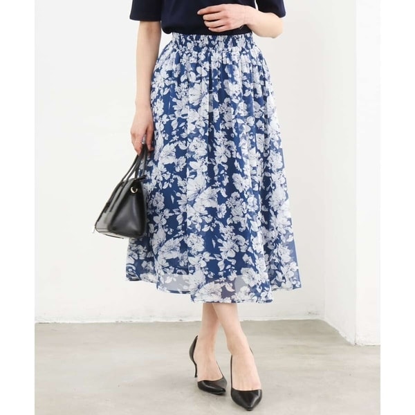 MK ミッシェルクラン（MK MICHEL KLEIN ）/【小さいサイズ】花柄シフォンスカート/丈の長さが選べる/洗濯機で洗える/セットアップ対応