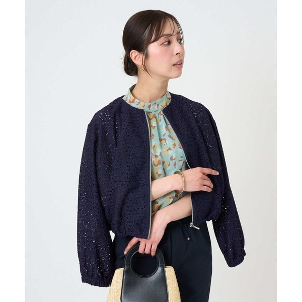 MK ミッシェルクラン（MK MICHEL KLEIN ）/【小さいサイズ】花柄ラッセルレースジップアップブルゾン/洗える