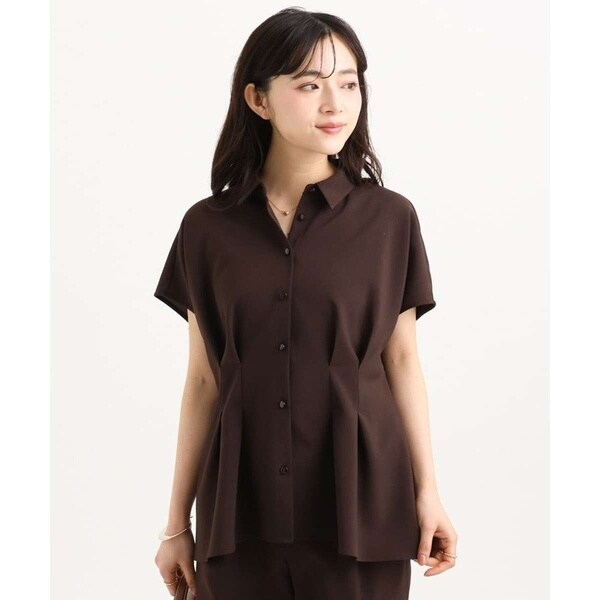 MK ミッシェルクラン（MK MICHEL KLEIN ）/【小さいサイズ】[洗える]リネンライクストレッチ ウエストタックデザイン襟付きブラウス