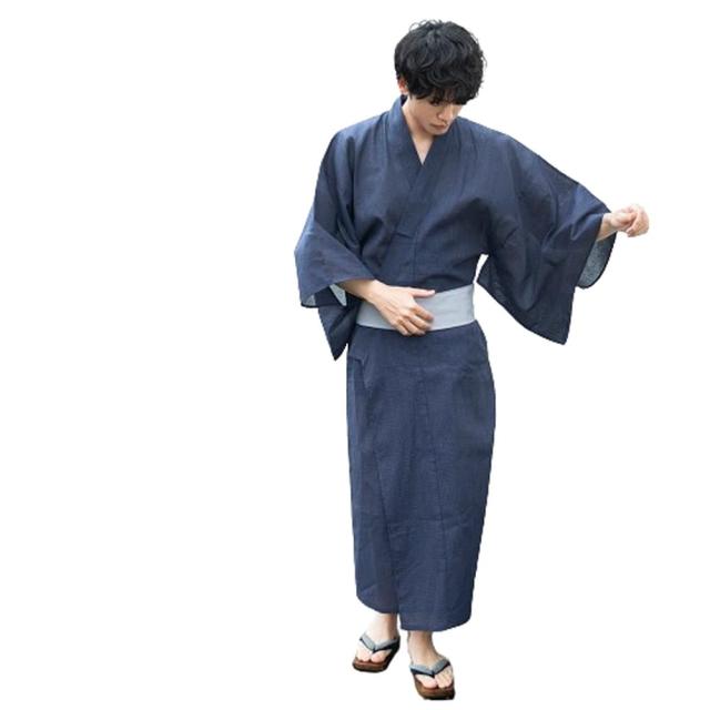 ジェネレス（geneless）/浴衣 メンズ ゆかた おしゃれ フルセット帯 下駄 腰紐 男性 夏 祭り 紺白縞 紺 帯 灰黒太縞_6