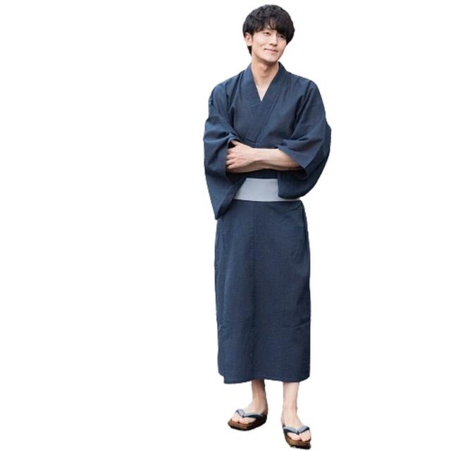 ジェネレス（geneless）/浴衣 メンズ ゆかた おしゃれ フルセット帯 下駄 腰紐 男性 夏 祭り 紺白縞 紺 帯 灰黒太縞_3