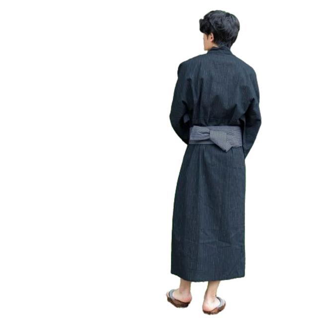 ジェネレス（geneless）/浴衣 メンズ ゆかた おしゃれ フルセット帯 下駄 腰紐 男性 夏 祭り 紺白縞 紺 帯 灰黒太縞_8